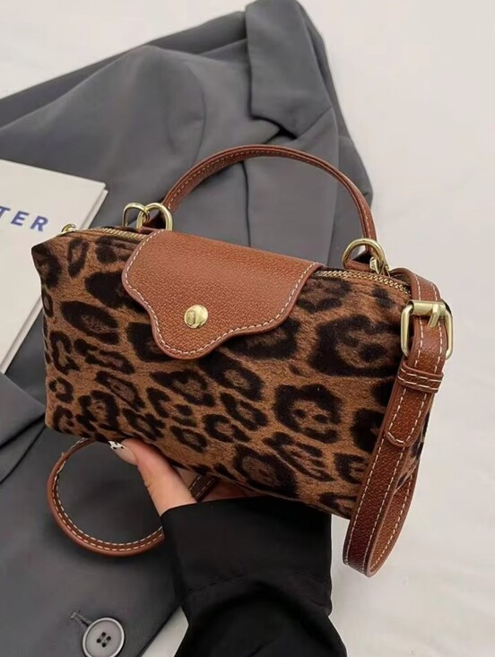 Handbags - Brown Leopard Print Top-Handle Mini Crossbody Bag